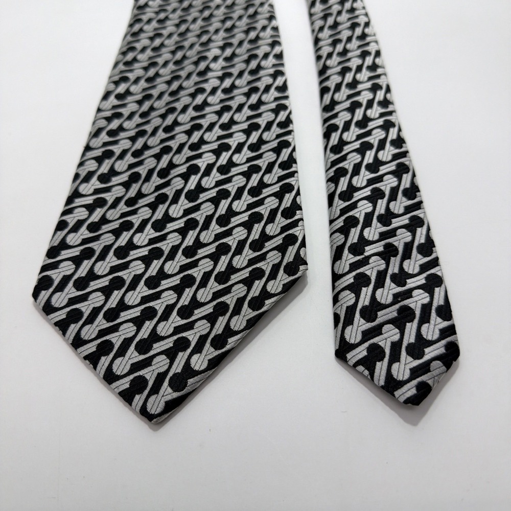 Vintage Bogart 100% Polyester Knit Fat Wide Necktie Black Gray 54"x4.5" Tie - Picture 1 of 6